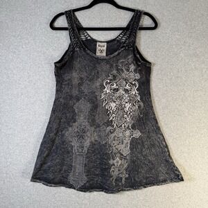 Vocal tank top womens small Y2K bling cross black shirt